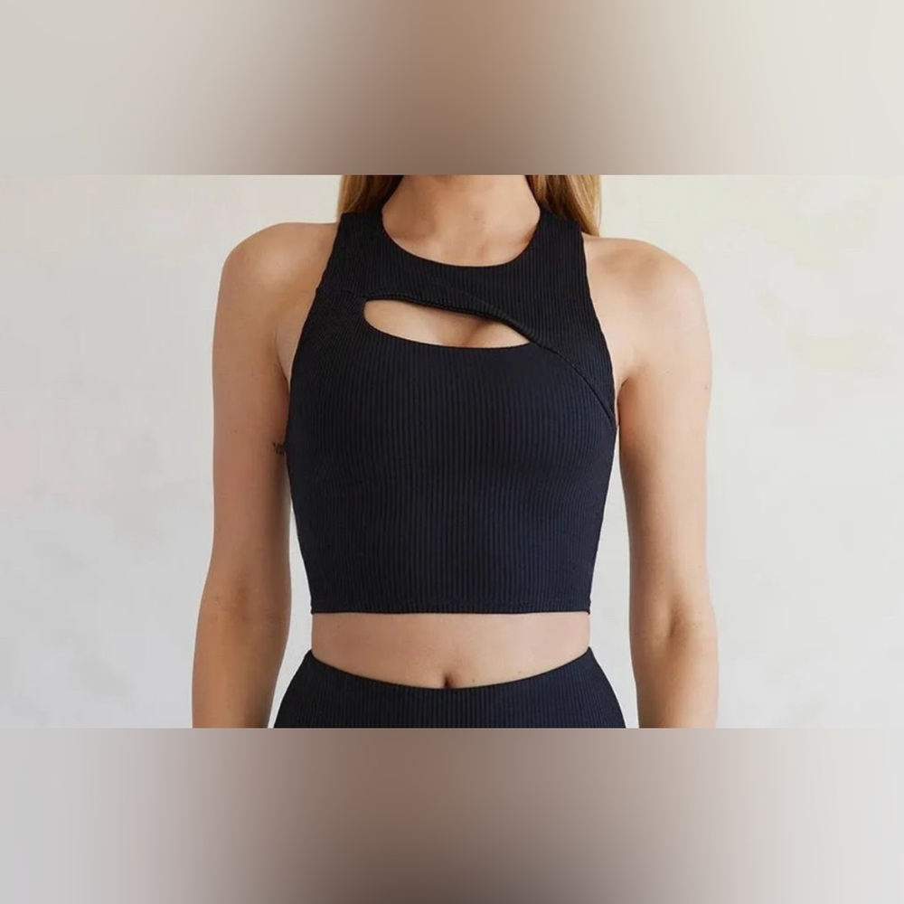Carbon38 Cut Out Halter Neck Ribbed Cami